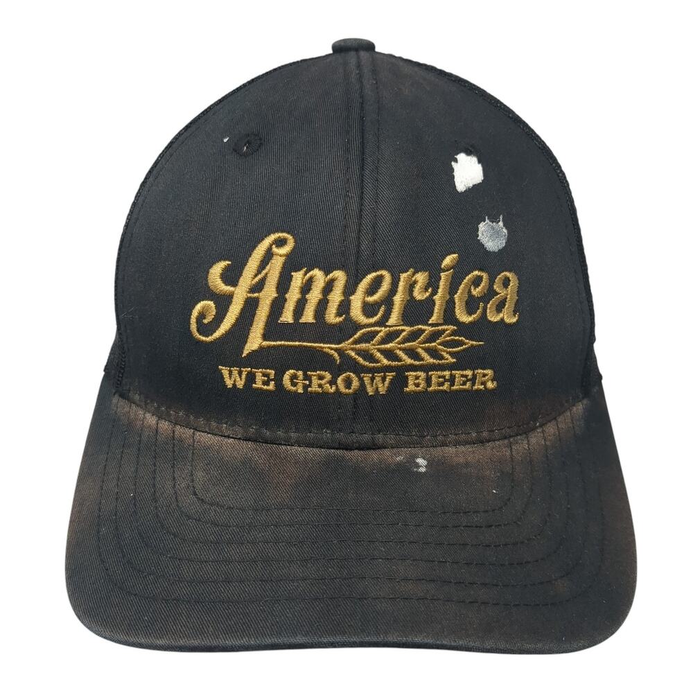 America We Grow Beer Snapback Trucker Hat Black One Size Mesh Back Rural Cloth